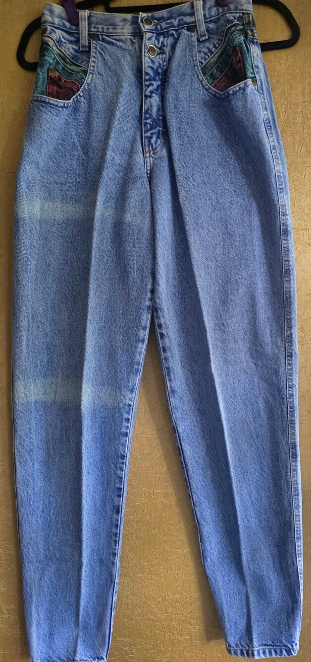 Vintage 80s Zena Jeans Acid Wash Colorblock Pockets High Waist Mom Jeans Size 8
